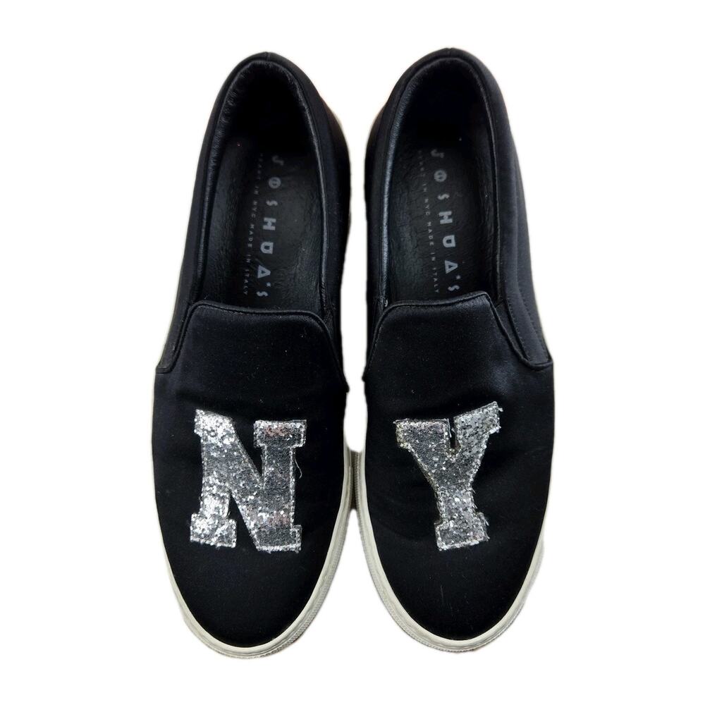 Joshua Sanders Slip On Sneakers Womens‎ 38 7.5 Black Satin Glitter NY New York
